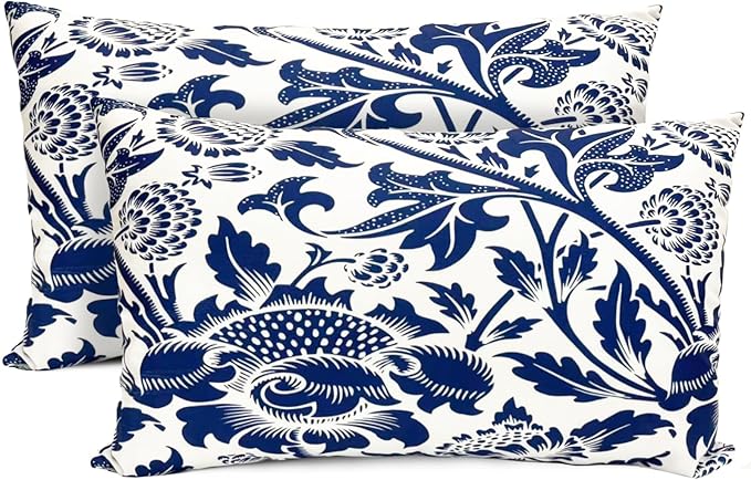 Decorative Throw Pillow Covers Set of 2 Blue Pillow Covers 12x20 inch Short Plush Square Pillows Cover Floral Throw Pillows,Farmhouse Outdoor Pillow Covers for Couch Sofa Bed Living Room