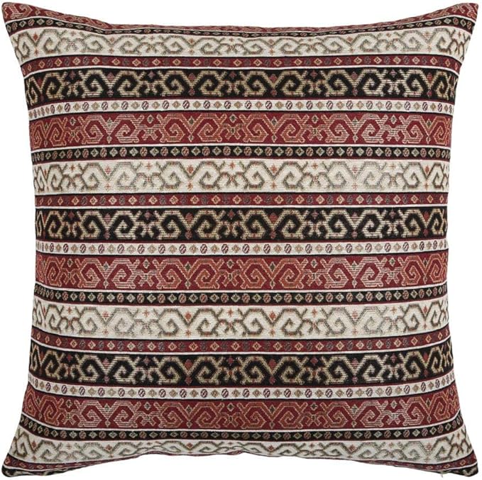 Decorative Throw Pillow Covers Burgundy Red and Black - 22 x 22 Inches Kilim Pillows, Boho Room Decor for Couch, Bohemian Square Case for Farmhouse, Ethnic, for Patio, for Window Seat