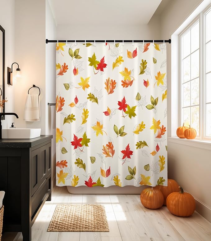 MAMUSE Fall Shower Curtain for Bathroom Stall Cute Decorative Waterproof Unique Design TeenWomen Cortinas de Baño Bathtub 72 x72 Inch, Red Leaves