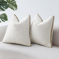 Decorative Neutral Linen Throw Pillow Covers 18x18 Inch Set of 2, Cream White Boho Farmhouse Pillow Covers with Braid Fringe for Sofa Bed Modern Couch Pillow Cases for Organic Home Decor