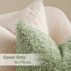MIULEE Pack of 2 Light Green Faux Fur Throw Pillow Covers 18x18 Inch Boucle Decorative Sherpa Pillow Covers Fuzzy Accent Soft Sheepskin Fleece for Boho Home Decor Sofa Living Room Couch Bed