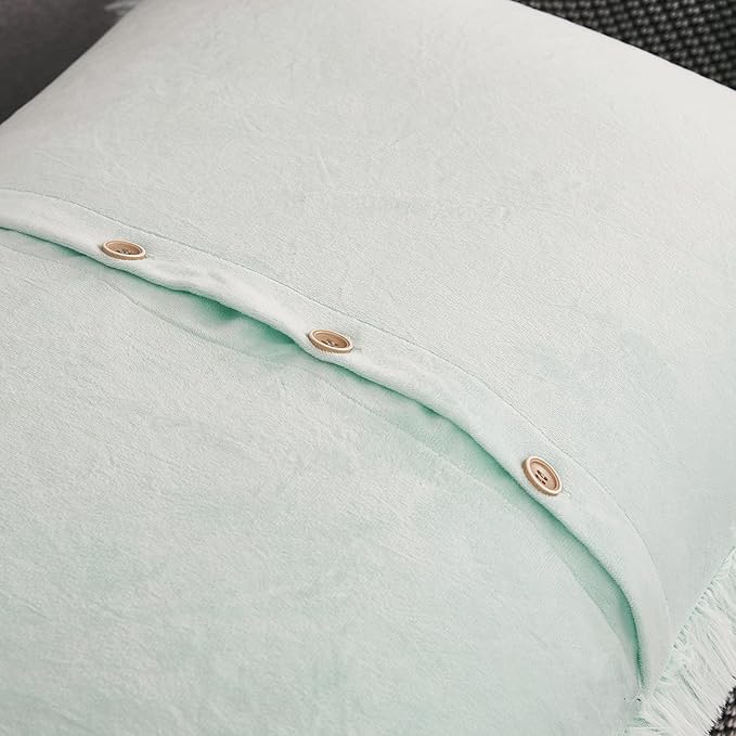 WERDIM Shaggy Faux Fur Pillowcases 2 Pack Button Closure Velvet Pillow Shams Standard/Queen Size (Aqua, 20 X 26 Inches)