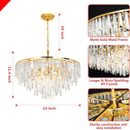 Gold Modern Round Top K9 Crystal Chandelier Lighting Fixture, 8 Lights Round K9 Crystal Adjustable Hanging Lamp for Dining Room Bedroom Living Room,Hallway,Bar,Kitchen W24''