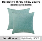 decorUhome Chenille Aqua Haze Throw Pillow Covers 16x16 Inch Set of 2, Decorative Soft Couch Pillow Covers Solid Dyed Accent Velvet Farmhouse Neutral Square Pillow Cases for Sofa Bed Living Room