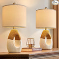 OYEARS Boho Table Lamps Bedroom Living Room Set 2 Small Farmhouse Rattan Table Lamp 19”Rustic Home Decoration Nightstand Bedside Lamp for Office Compatible with Smart Light Bulbs(Not Include Bulbs)