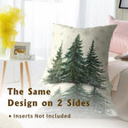 Pine Tree Forest Pillow Covers 22x22 Set of 2, Snow Green Fir Cedar Trees Beige Throw Pillowcase Winter Farmhouse Decorative Cushion Case for Couch Sofa Bed Home Outdoor