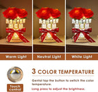 Rose Flower Table Lamp Gifts: for Women/Mother's Day/Mom/Grandma/Sister/Girlfriend, Battery Powered Small Night Light for Kitchen Bedroom Office Decor,Rechargeable Cordless Touch Crystal Lamp