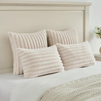FUTEI Beige Striped Decorative Throw Pillow Covers 20x20 Inch Set of 2,Square Winter Decorations Couch Pillow Case,Soft Cozy Faux Rabbit Fur & Velvet Back,Modern Home Decor for Bed