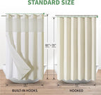 Cream Long No Hook Shower Curtain with Snap-in Fabric Liner Set,Slub Textured Fabric Shower Curtains for Bathroom,Hotel Style Modern Shower Curtain,Water Repellent & Washable,71x80(78)