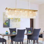 Gold Rectangular Crystal Chandelier Modern Rectangle Chandelier 21 Lights Oval Contemporary Ceiling Light Fixture for Dining Room Kitchen Island Living Room L55 Inch
