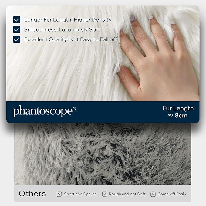 Phantoscope Pack of 2 Faux Fur Striped Throw Decorative Pillow Cover Cushion Covers Luxury Soft Decorative Pillowcase Fuzzy Pillow Covers for Bed/Couch,Cream White 24 x 24 Inches