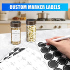 VIBRATITE 12 Pack Spice Jars with Acacia Lids, 4 oz Round Glass Jars Spice Containers Set with Labels, Pen, Funnel, Seasoning Storage Bottles with Shaker Lids for Rack, Cabinet, Drawer