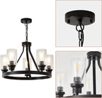 Farmhouse Chandelier Lighting Round 5 Lights Black with Glass Shade Ceiling Hanging Vintage Rustic Light Fixture for Dining Room Living Room Foyer Porch Kitchen Island