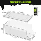4 Pack Tall Skinny Can Organizer for Refrigerator, Stackable Large Soda Cans of 16oz & 17oz Beverage Energy Drink Container Holder Dispenser with Lid for Fridge, Clear Storage Plastic Bins