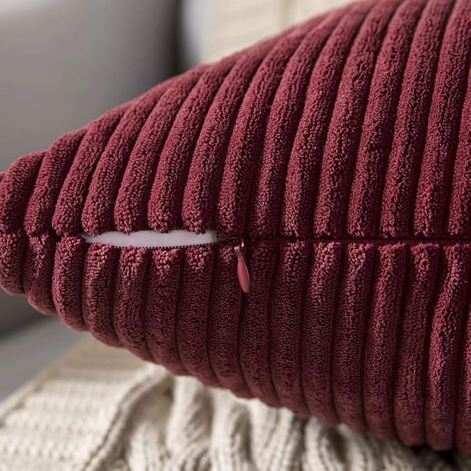 MIULEE Winter Pack of 2 Corduroy Pillow Covers 12 x 20 Inch Lumbar Christmas Throw Pillow Covers Burgundy Pillowcases for Sofa Bedroom Couch