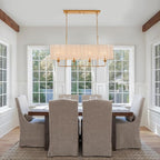42” Boho Chandelier Brass and White Hand Woven Rattan Pendant Light Linear Large Island Light for Dining Room Kitchen Island Living Room, UL Listed