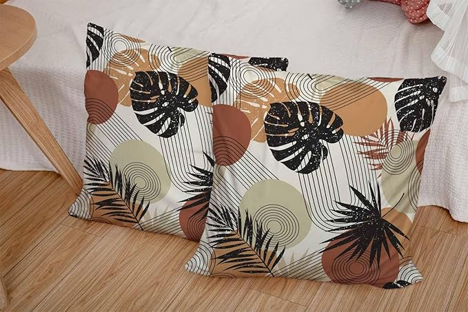 CAPSCEOLL Abstract Throw Pillow Covers,Stropical Leaves Beige 16 X 16 Inches Set of 2 Pillow Cases Decorative,Pillowcases for Bedroom,Living Room,Cushion Couch Sofa