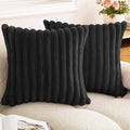 Double-Sided Faux Fur Plush Throw Pillow Covers 20x20 Set of 2 Fuzzy Striped Soft Cozy Pillowcase Luxury Decorative Pillows Square Fluffy Cushion Covers for Couch Sofa Bed,Black