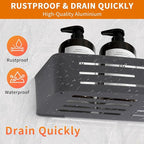 Shower Caddy Shelf Rack, Self Adhesive Shower Shelves with Hooks, Rustproof Bathroom Organizers and Storage, Home Decor Accessories (Rectangle-Black)