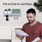 Key Holder Wall Mount, Entryway Mail Organizer with Shelf, Decorative Key Hanger with 7 Hooks Holds Leashes and Glasses, Includes Mounting Hardware (13.8” x 5.3” x 3.2”)