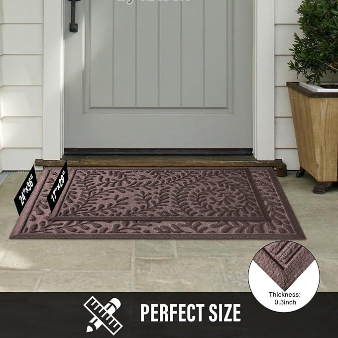 Front Door Mat, Absorbent Dirt Trapping Welcome Door Mat Indoor Outdoor, Non Slip Entry Mat, Indoor Outdoor Door Mats, Fade Resistant, Low Profile Doormat for Entryway, 29×17, Coffee