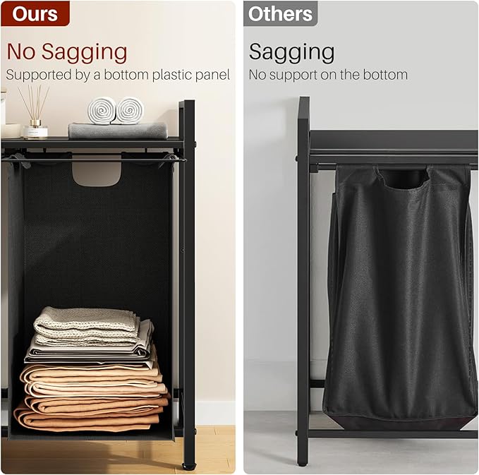Laundry Basket Organizer, Laundry Hamper with Shelf & 2 Pull-Out Removable Bags, Dirty Clothes Hamper Organizer for Laundry Room Bathroom and Dorm, 2 x 11.8 gallons (44.5L)