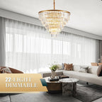 7-Tiers 22 Lights Gold Crystal Chandelier Luxury 35.46" Modern Contemporary Crystal Pendant Ceiling Lighting Crystals Light Fixture for Living Room Hotel Lobby Restaurant Foyer High Ceiling