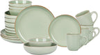 Eur-Nordic Shape Raising Rim 20pc Dinnerware Set, Shiny Glaze Green with Speckle Effect