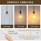 Glass Pendant Lights Kitchen Island, 1-Light Brushed Gold Pendant Light Fixtures with Hammered Glass and Rods, Modern Farmhouse Mini Hanging Light for Kitchen Sink Dining Room Bedroom, E26