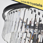 4-Tiers 23.6" Black Modern Crystal Chandelier 12-Light Crystal Pendant Ceiling Light Fixture Hanging Lighting for Entryway Dining Room Bedroom Living Room Foyer High Ceiling
