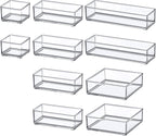 Amazing Abby - QuickSort - Plastic Stackable Organizers (10-Piece Set) for Vanity and Desk Drawer, Perfect Storage Solution for Beauty Products, Office Supplies, Decorative Items, and More