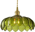 Vintage Glass Pendant Light，Green Flower Ceiling Pendant Light，Gold Adjustable Hanging Wire for Kitchen Island Dining Room Bedroom Hallway (10Inch - Green(D))