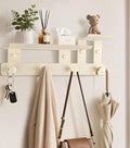 2025 new coat rack wall mount with shelf, shelf with hooks comstructed from premium carbon steel, wall with hooks for entryways, bedrooms, living rooms, bathrooms. (cream white, Small size)
