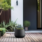 Kante Curva Series Planter, 10.2 Inch Round Concrete Flower Pot with Draiange Hole and Rubber Plug, Suitable for Indoor Plants, Home, Garden, Patio, Black