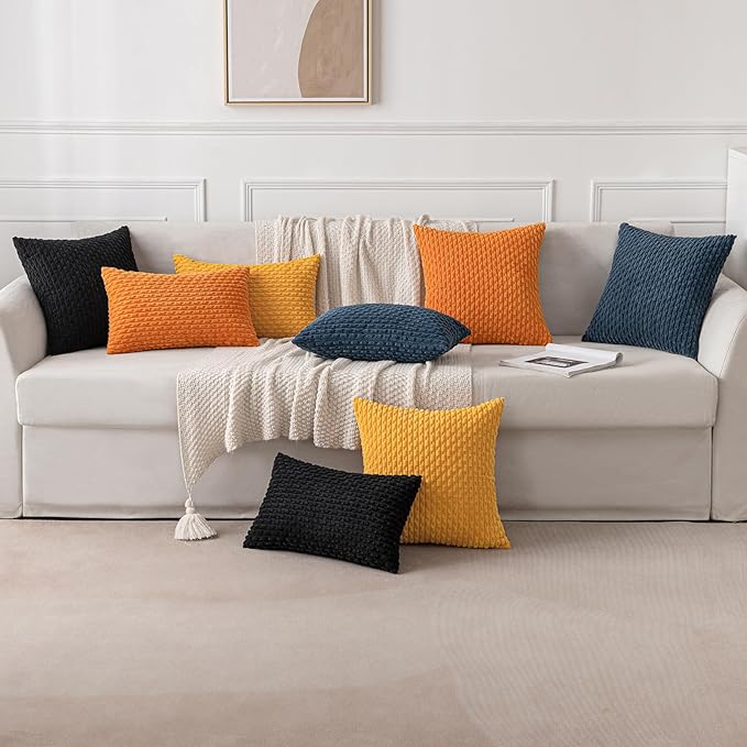 MIULEE Pack of 2 Decorative Throw Pillow Covers 16x16 Inch Soft Boho Striped Textured Corduroy Pillow Covers Modern Farmhouse Home Decor for Couch Bed Sofa Living Room Golden Yellow