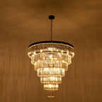 TOCHIC Large Crystal Chandelier for High Ceiling, 40 inch 7-Tier Modern Black Crystal Chandeliers Lighting Fixture, Round Light for Entryway Staircase Foyer Living Dining Room (Black, 40 Inches)