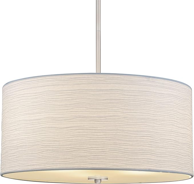 Kira Home Pearl 18" Modern 3-Light Large Drum Pendant Chandelier, White Textured Shade + Glass Diffuser, Adjustable Height, LED Compatible, Brushed Nickel Finish