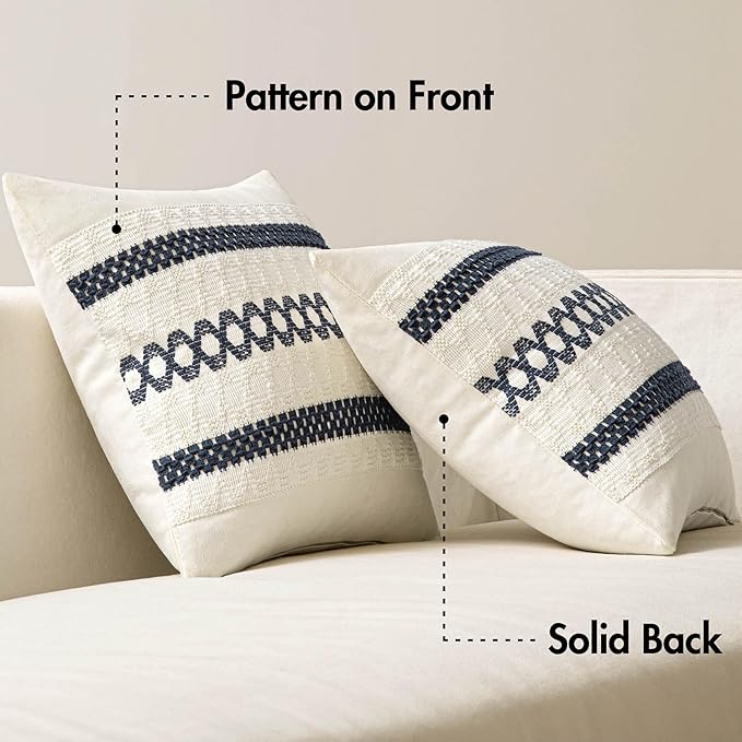 MIULEE Set of 2 Navy Blue Boho Decorative Lumbar Pillow Covers 12x20 Inch Farmhouse Rustic Couch Throw Pillows Modern Cotton Cushion Covers Retro Cute Macrame Woven Home Decor for Bed Sofa Chair