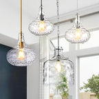 11" Clear Glass Pendant Light – Large Hand-Blown Glass Shade with Hammered Texture and Gold Finish, Adjustable Ceiling Hanging Light for Kitchen Island, Dining Room, Hallway, Living Room
