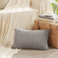 Fancy Homi Gray Lumbar Farmhouse Decorative Throw Pillow Covers 12x20 Inch for Living Room Couch Bed Sofa, Rustic Boho Home Decor, Soft Striped Corduroy Rectangle Cushion Case 30x50 cm