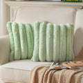 Faux Fur Plush Throw Pillow Covers 18x18 Inch Set of 2 - Luxury Decorative Fuzzy Striped Soft Cozy Pillowcase for Couch, Sofa, Living Room - Green