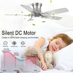 YUHAO 42 Inch Flush Mount Brushed Nickel Ceiling Fan with Light and Remote Control.Noiseless,Dimmable,3CCT,6 Speeds Reversible, Low Profile DC Ceiling Fans for Indoor Use