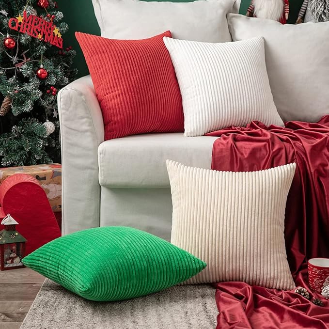 MIULEE Pack of 2 Corduroy Pillow Covers Soft Soild Cushion Cases Decorative Square Throw Pillow Covers Cream White Pillowcases for Sofa Bedroom Car 12 x 12 Inch 30 x 30 Cm