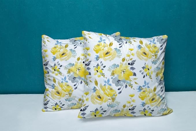 CAPSCEOLL 2PCS Yellow Flower Zipper Pillow Cases 18X18Inch Blue Small Autumn Botanical Black Blossom Bouquet Petal Romantic White Holiday Pillow Covers for Bedroom Sofa Square Pillow Covers