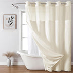 Cream No Hook Tufted Shower Curtain with snap-in Liner for Bathroom, Boho Farmhouse Style with See Through Top Window, no Hook Shower Curtain and Liner Set, Beige/Cream, 71Wx74H