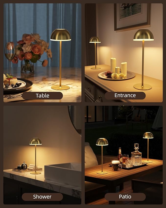 Cordless Table Lamp, Rechargeable, Touch control, 3 Color Temperature, Stepless Dimming, LED Memory Function, Portable, Battery Operated Lamp for Bedroom Restaurant Dinning Kitchen Bedside Nightstand