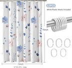 QIYI Long Shower Curtain 72 x 78, Modern Watercolor Floral Bath Curtain, 3D Embossed Butterflies Blue Flower Cloth Bathroom Curtains, Waterproof Fabric Farmhouse Textured Shower Curtain Set with Hooks