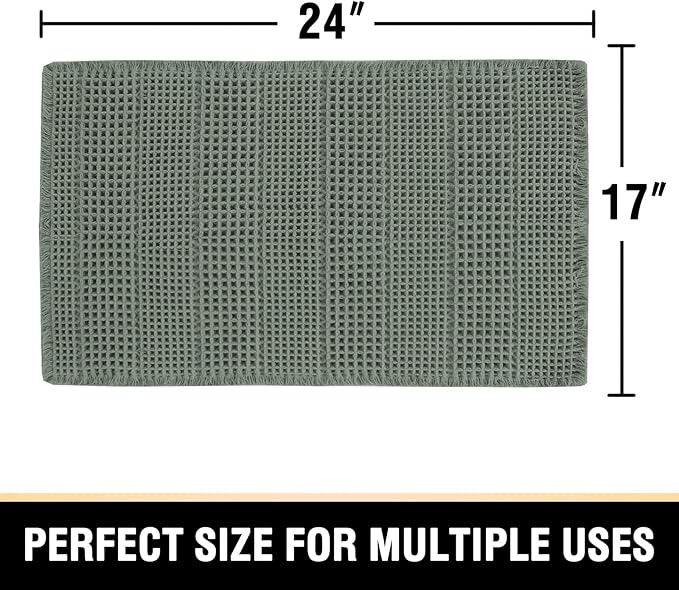 H.VERSAILTEX Upgraded Waffle Bath Mat Super Absorbent Non Slip Bathroom Rugs for Bathroom Floor Machine Washable Dry Fast, 17" x 24", Lichen
