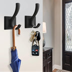 Black Hooks for Wall Towel Hooks, Heavy Duty Thick Aluminum Alloy Entryway Coat Hooks for Hanging Key Robe Hat Backpack, Wall Mount Towel Hooks Bath Kitchen Garage Hooks(4 Pack, Black)