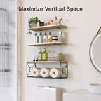 Amada Bathroom Shelves Over Toilet with Storage Basket, Floating Shelves Wall Shelves for Home Organization & Wall Decor, Bathroom/Kitchen/Living Room Shelves–Natural Wood
